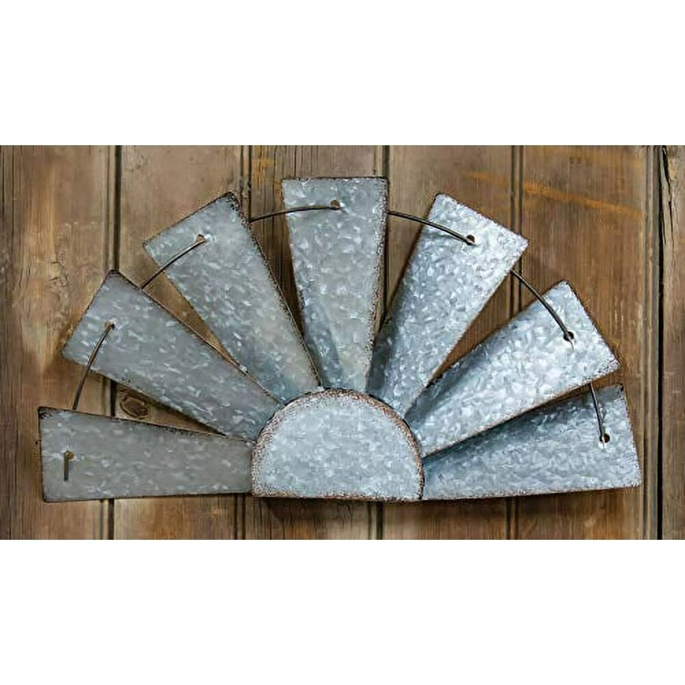 CWI Gifts Galvanized Half Windmill Wall Art - 16 inch - Farmhouse Country Decora